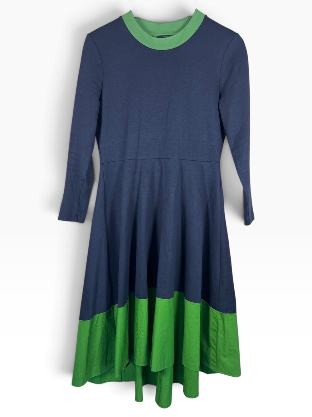 COS Navy Green Colorblock Fit & Flare Midi Dress Womens Size Small Mod Artsy